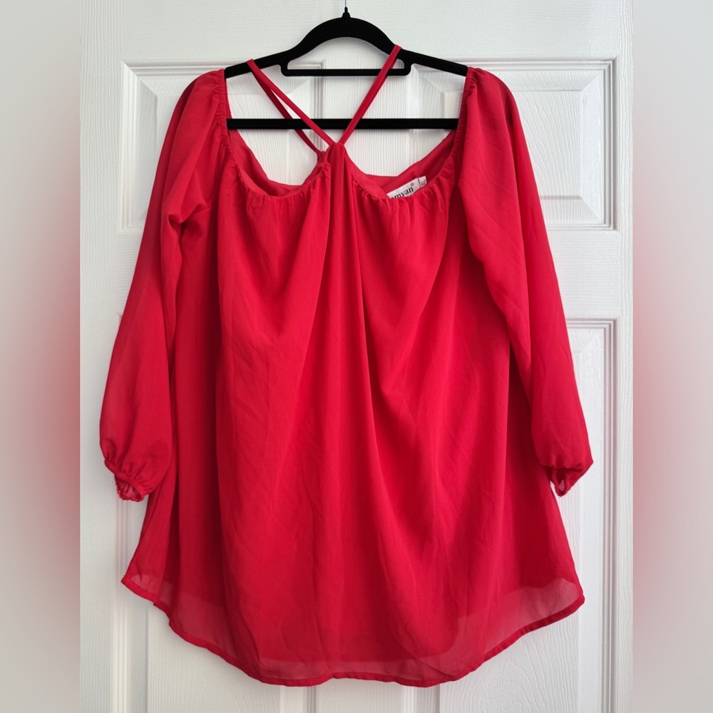 Women's Off the Shoulder Red Blouse, Size XL - NWT - Picture 1 of 8